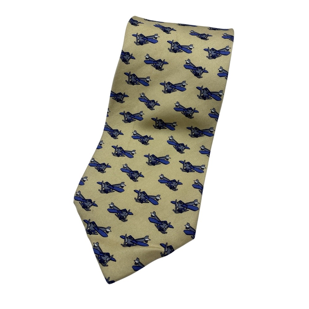 VTG Joseph & Lyman Bloomingdales Mens Tie Silk Airplane Pilot Hand Sewn EUC‎